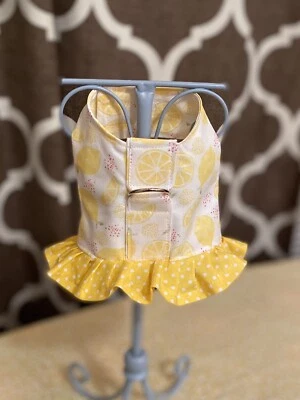 Handmade Ruffle Pet Harness Tiny Teacup XSmall Dog Puppy Clothes Lemon Dog Dress - Image 1 of 4