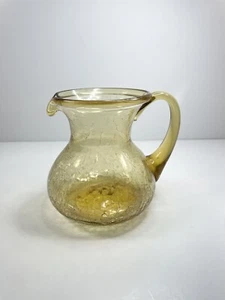 Vintage Small Amber Crackle Glass Pitcher Hand Blown - Picture 1 of 7
