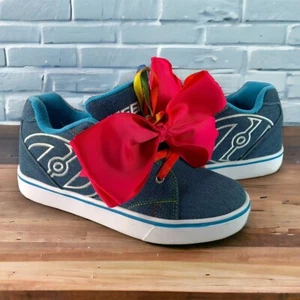 JOJO Siwa Heelys Blue Denim Sneakers Youth Size 5 Girls Rainbow Laces Shoes - Picture 1 of 14