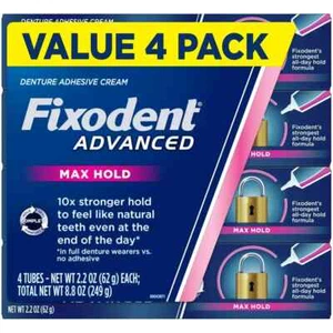 FIXODENT ADVANCED MAX HOLD DENTHESENKLEBER CREME 4 RÖHREN 2,2 OZ (62,4 g) EA - Bild 1 von 10