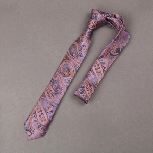 Dan Smith DAE7B28G Purple Grey Coral Paisley Microfiber Skinny Tie Slim Tie - Picture 1 of 3