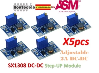 5pcs DC-DC SX1308 Step-UP Adjustable 2A Step Up Boost Converter 2-24V to 2-28V - Imagen 1 de 4