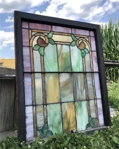 Stained Leaded Art Glass Window, Catholic Church, Architectural Salvage A Cover
