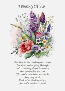 NEW Thinking Of You A5 CARD Sympathy Condolences Berievement Flower Spray - Picture 1 of 4
