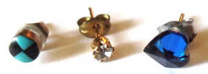 3 Vintage Single Different Stone Silver & Gold Tone Pierced Earrings - Picture 1 of 6