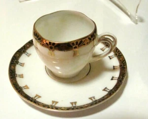 ANTIGUA TAZA Y PLATILLO PORCELANA EUROPEA PLS MODERNO-DEMITASSE-BLANCO/AZUL COBALTO - Imagen 1 de 5
