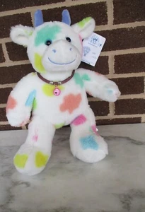 Build A Bear Splatter Rainbow Cow 16" -Jingle Bell Pink Sparkle Necklace Collar - Picture 1 of 6