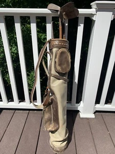 Vintage Golf Clubs & Bag Caddie Canvas Office Home Lodge Cabin Decor Vacation - Picture 1 of 7
