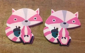 2 Raccoon Sewing Buttons Crafting Wood 2 Hole 1.25" - Picture 1 of 2
