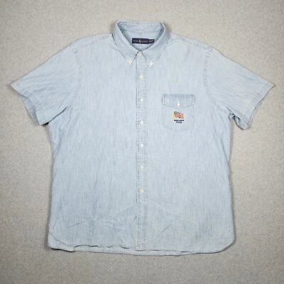 Polo Ralph Lauren Shirt 2XL Blue USA Flag Embroidery Chambray Denim Light - Image 1 of 4