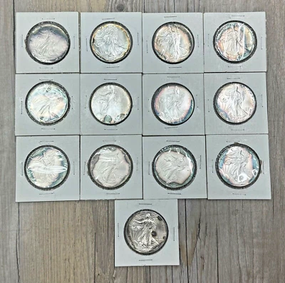 1986-1998 American Silver Eagle Collection 13 Coins, Beautifully Toned Key Dates - Image 1 of 4