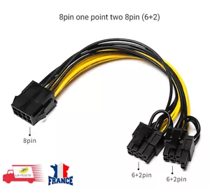 Câble Alimentation PCIe Carte Vidéo GPU 8 Pin 6 + 2 broches 2 x 8 pins pour BTC - Imagen 1 de 7
