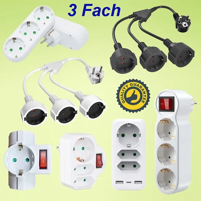 3 compartment socket power strip multiple socket outlet distributor adapter - Image 1 of 4