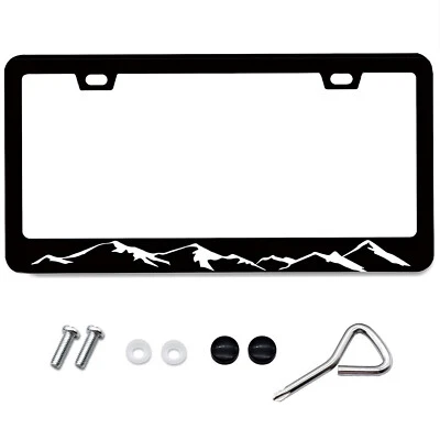 For Subaru Outback Mountains Raised BLACK Metal Car License Plate Frame Cover - Image 1 of 4