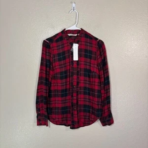 Soft Surroundings Triana Flannel Shirt Size XS Red Plaid Cabincore NEW - Picture 1 of 6