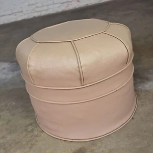 Vintage MCM Beige Faux Leather Vinyl Octagonal Hassock Ottoman or Footstool - Picture 1 of 11