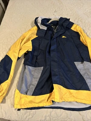 Винтажный стартер синий/желтый изолированный с капюшоном зимнее пальто SideLine куртка M 38-40 - Изображение 1 из 4