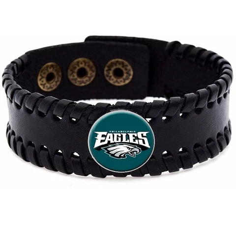 Philadelphia Eagles Mens Womens Adjustable Black Leather Bracelet Jewelry D8 Cover