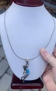 Sterling Silver Kokopelli Pendant And Earrings Turquoise And Sim Opal - Picture 1 of 5