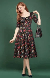 Collectif Dolores Midnight Floral Doll Swing Dress.Size UK 12. BNWT. - Picture 1 of 5