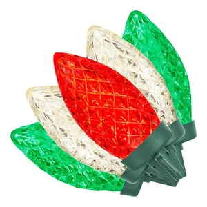 100 Count Red/Green/Warm White Faceted C9 LED Lights - Picture 1 of 12