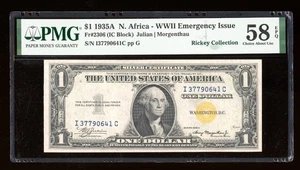 DBR 1935-A $1 North Africa Silver Fr. 2306 IC Block PMG 58 EPQ Serial I37790641C - Picture 1 of 2