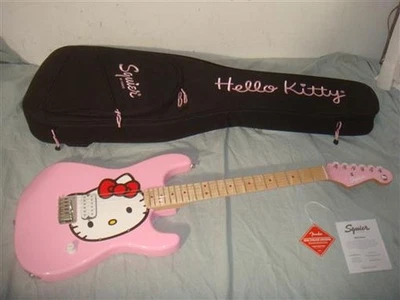 SQUIER BY FENDER X HELLO KITTY LD ED STRATOCASTER ELECTRIC GUITAR PINK W BAG - Image 1 of 4