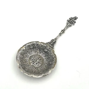 Antique Server 800 European Silver Sugar Sifter Nut Spoon Dogs Horn German? - Picture 1 of 9