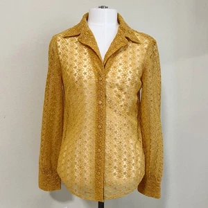 & Other Stories Size 2 Mustard Yellow Sheer Embroidered Button Down Shirt - Picture 1 of 6