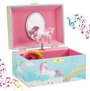 Girls Musical Jewelry Storage Box with Spinning Unicorn | Rainbow Design, The - Picture 1 of 6