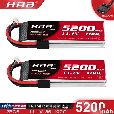 Batería 2 piezas HRB 3S 5200mAh 11.1V 100C LiPo TRX para RC Coche Camión Buggy Carreras Foto 1 de 4