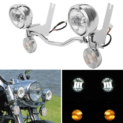 Turn Signal Fog Passing Spot Light Bar Fit For Harley Road King Glide 94-13 LED - Image 1 of 4