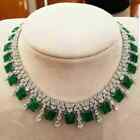 50 Ct Green Emerald Tennis Necklace White Gold Plated 925 Silver