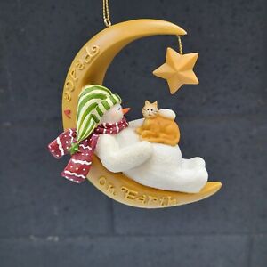 RAZ Imports Christmas  Snowman W/Cat & Moon Ornament Peace On Earth Deb Strain