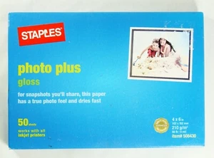 NEW Staples Photo Plus Gloss 4x6 8 mil Photo Paper 50 Sheet Box SEALED - Picture 1 of 5