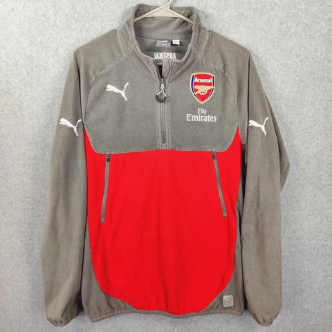 Puma Arsenal Fly Emirates Mens Size M Gray/Red 1/4 Zip Fleece Sweatshirt Cover