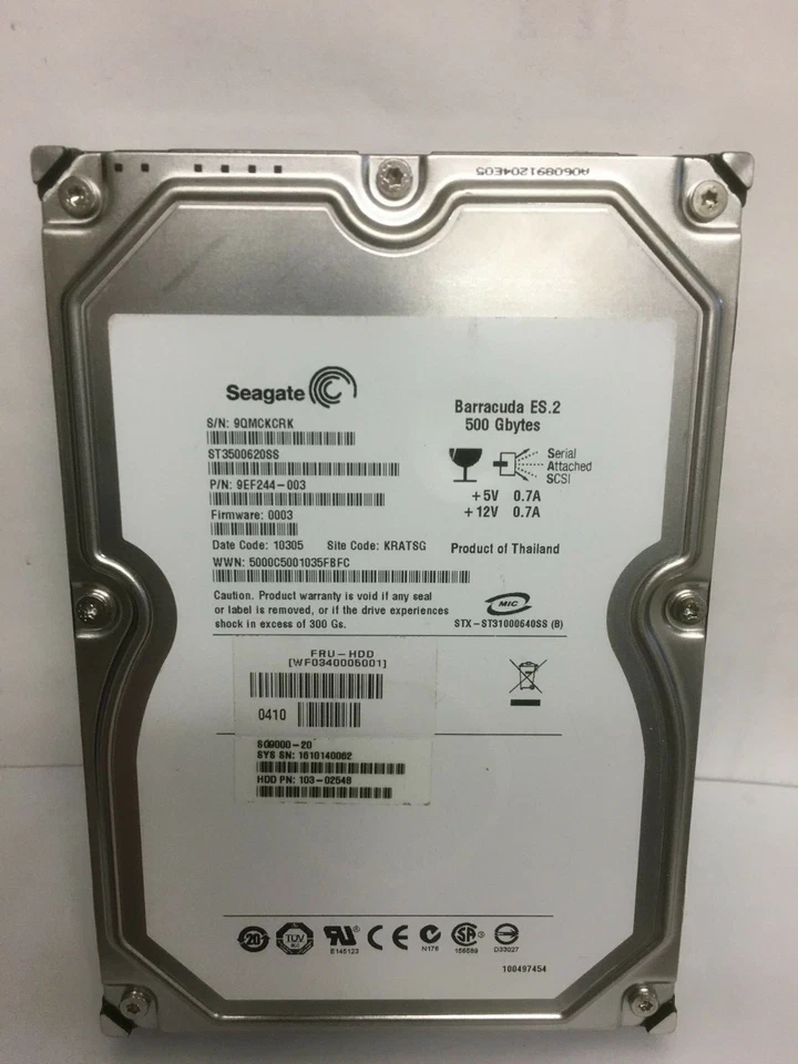 Seagate Barracuda ES2 ST3500620SS 500GB 72kRPM 3.5" SAS Server HDD PN 9EF244-003 - Image 1 of 1