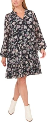 Vestido floral Vince Camuto para mujer talla grande 3X negro con volantes calce relajado Foto 1 de 4