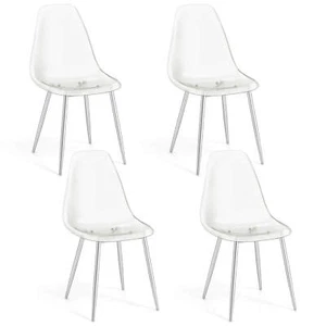Dining Chair Set of 4 w/Heavy-Duty Electroplated Metal Legs Curved Back Armless - Picture 1 of 10