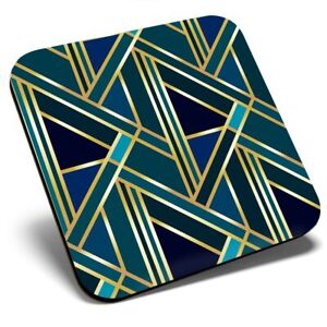 Square Single Coaster - Green Gold Art Deco Geometric  #12546