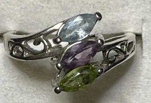 Sterlingsilber & Multi Edelstein Cocktailring signiert (M) Größe 5 - Bild 1 von 8
