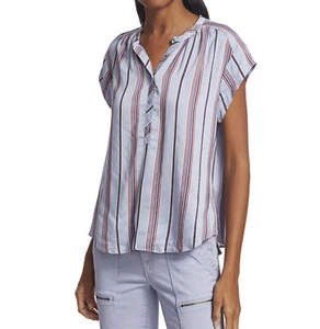 Joie NWT Hassie Eventide Blue Striped V-Neck Cap Sleeve Top Blouse XS NEW - Picture 1 of 7