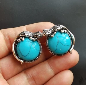 Superb house lizard plated Antique Silver,Imitation Turquoise earring clip - Picture 1 of 7