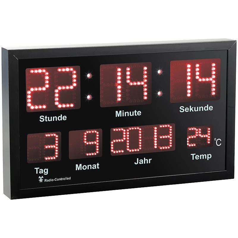 Lunartec LED-Funk-Tisch- und Wanduhr mit Datum und Temperatur, 412 rote LEDs - Bild 1 von 1