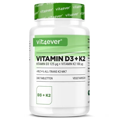 Vitamina D3 5000 UI e Vitamina K2 100mcg 240 compresse MK-7 Menachinone-7 D3 UI - Immagine 1 di 4