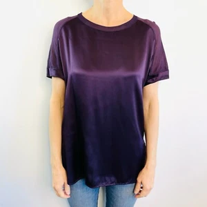 Vince Size S Purple Silk With Knit Panels Short Sleeve Top US Designer - Picture 1 of 14