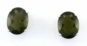9x7 Oval Natural Moldavite Gemstone Gem Post Sterling Silver Pair Earring ES7848 - Picture 1 of 2