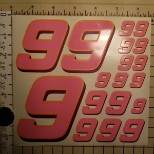 Pink w/plum & orange #9's Racing Numbers Vinyl Decal Sheet 1/10-1/12 slash - Picture 1 of 11
