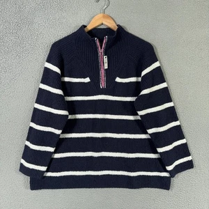 Talbots Sweater Womens 2XP Plus Petite Navy White Boucle Half Zip Breton Stripe - Picture 1 of 11