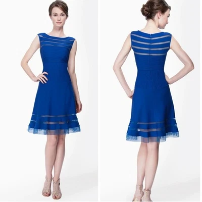 Vestido de cóctel para mujer Tadshi Shoji azul corte laguna cuello barco S Foto 1 de 4